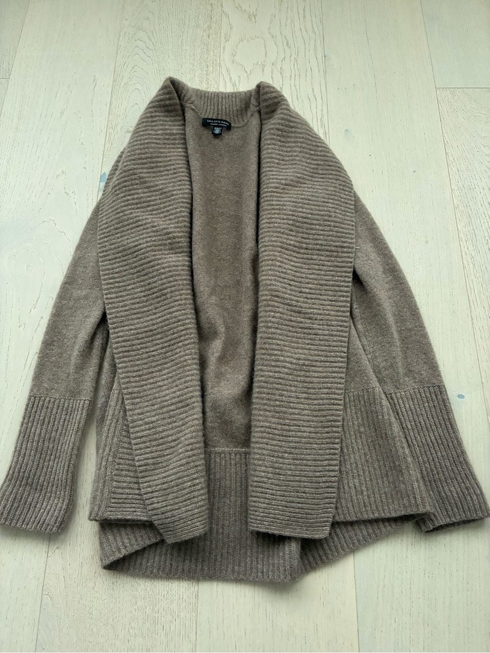 Saks Fifth Avenue Taupe Ribbed Shawl-Collar Cardigan